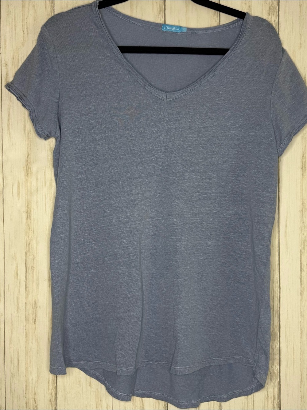 J McLaughlin Blue V-neck 100% linen Tee